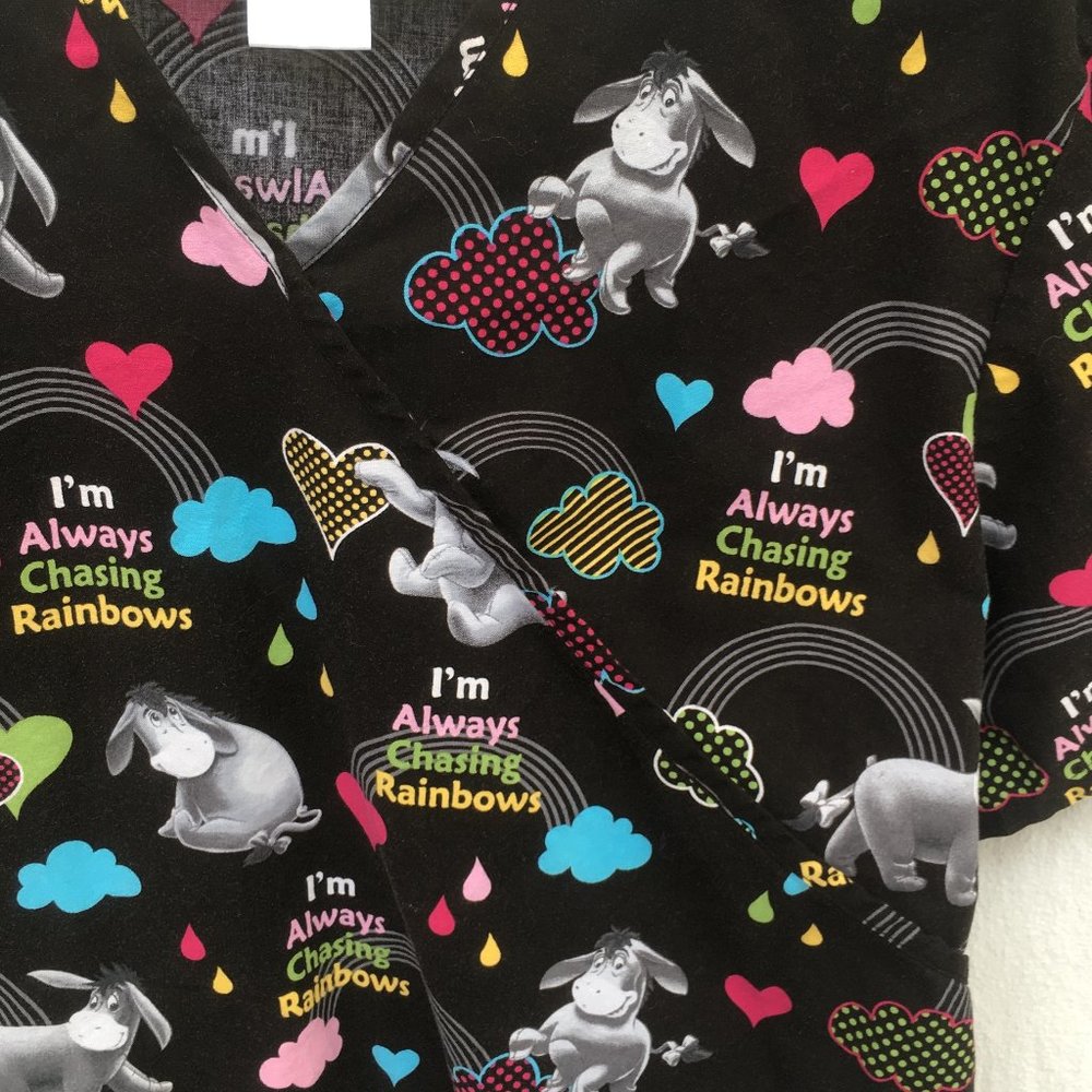 Disney Scrub Top.Eeyore Chasing Rainbows Large View 4